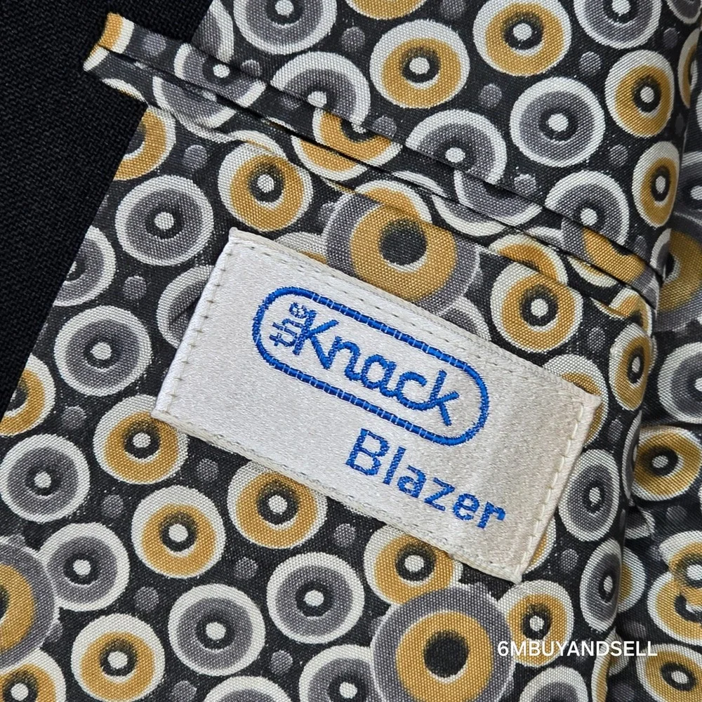 Vintage The Knack Wool Blazer Mens‎ Black Gold Crest Buttons Union Made USA 42R